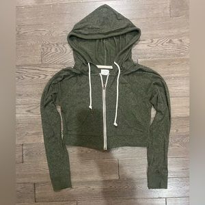 out from under olive green cropped zip up
